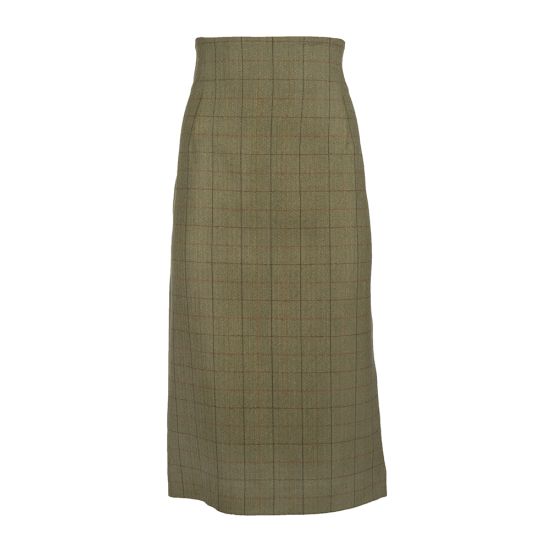 Straight Skirt with Pleated Kick Plait in Green Tweed