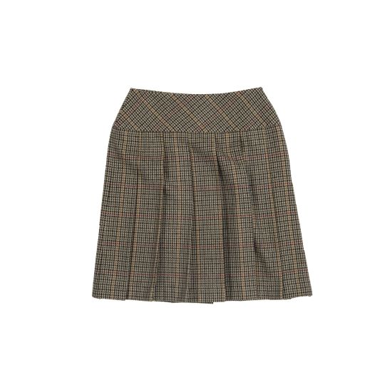 Hipster Pleated Skirt in Green Yellow Red Check Tweed - Mini Length