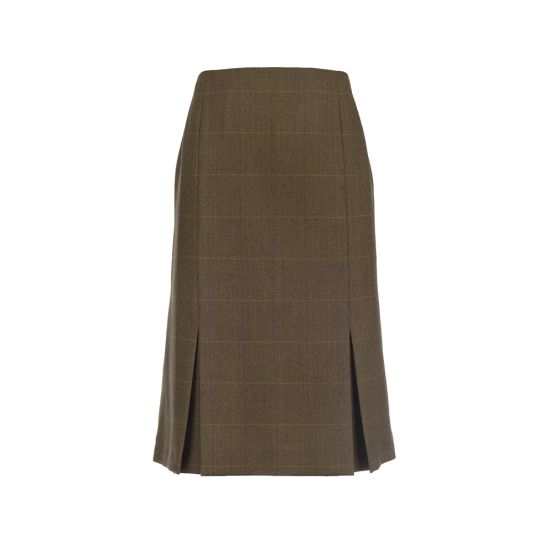 Fitted Skirt with Two Kick Pleats in Lightweight Brown Tweed