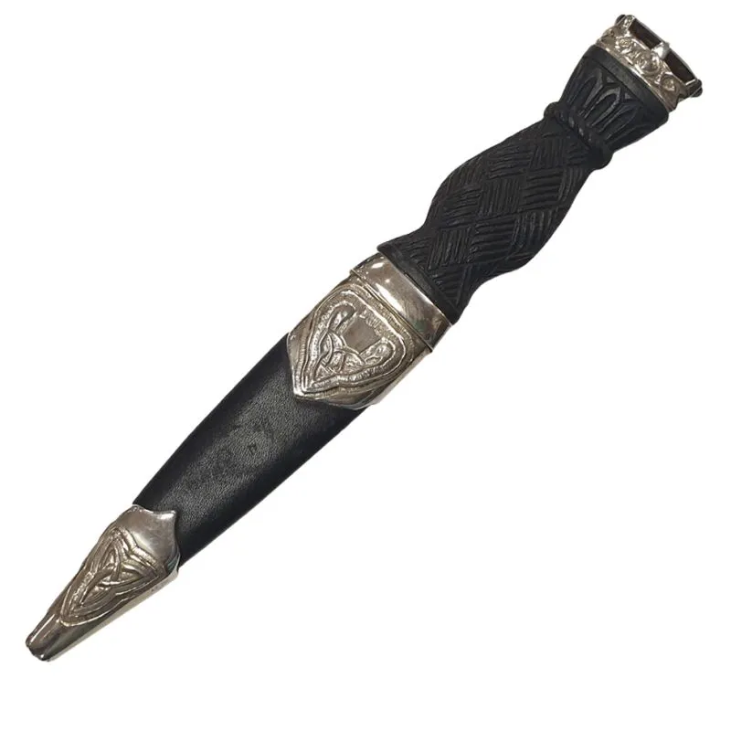 Cross Hatch Handle and Zoomorphic Sterling Silver Sgian Dubh with